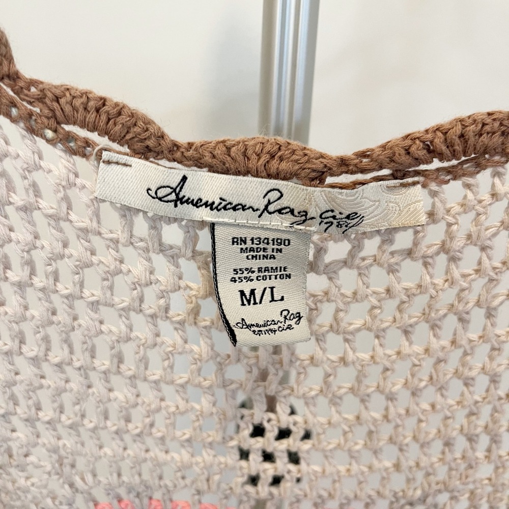 American Rag Multicolor Crochet Open Front Vest Boho Festival Hippie - Size M/L - Picture 4 of 6